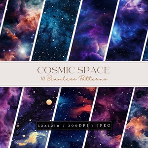 Digital Cosmic SPACE SEAMLESS PATTERNS In Jpg Format – Creative Paper Pattern For Illustration Purposes