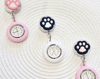 Paw Dog Retractable Fob Watch: Vet Nurse Hospital Clip-On Quartz Watch