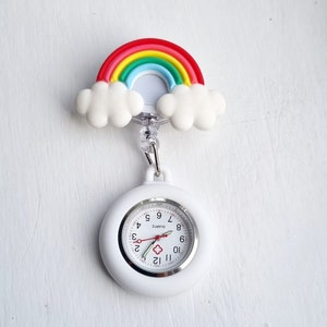 Nurse Fob Watch Colorful Rainbow Retractable Nurse Doctor Hospital Fob Clip Pocket Quartz Watch Condition