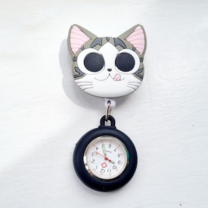 Fob Watch Super Cute Cat Retractable Vet Nurse Hospital Fob Clip Pocket Quartz Watch Gift