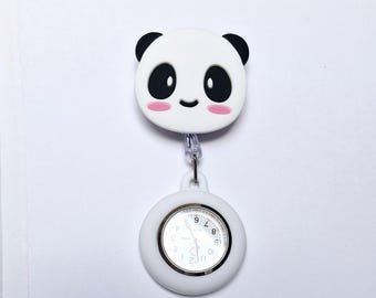 Panda Fob Watch: Retractable Nurse/Doctor Clip-on Quartz Watch