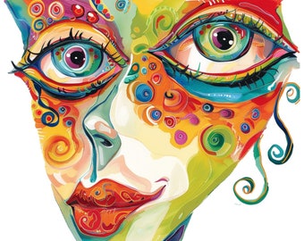 Abstract Face Clipart: Colorful Sublimation PNG Bundle (Digital Download)