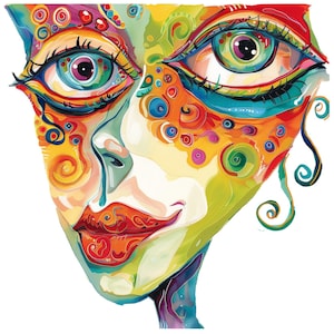Pacchetto di clipart faccia astratta colorata di 25 file PNG, design di sublimazione download istantaneo, Scrapbooking, artigianato fai da te, creazione di carte, magliette