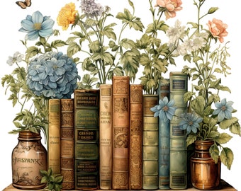 Watercolor Book Border Clipart: Vintage Floral PNG Bundle (Digital Download)