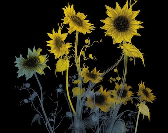 Halloween Sunflower Clipart: Ghostly Floral PNG (Digital Download)