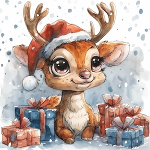 Watercolor Christmas Reindeer Clipart Bundle (PNG Digital Download)