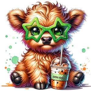 Cute Highland Cow PNG, Sublimation Design, Coffee Addict Clipart Bundle, Cow Digital Image, T-Shirt Design, Instant Download PNG, DTF