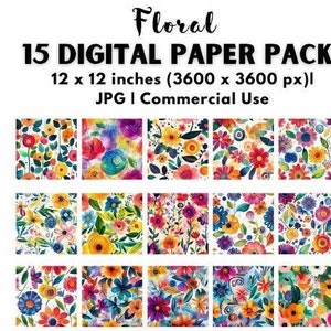 Floral Watercolor Paper: Vibrant Flower Backgrounds (JPG Digital Download)