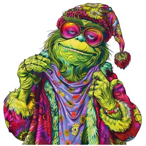 Whimsical Stoner Hippie Grinch Clipart Set - Quirky Digital Art for Sublimation and Instant Download, 13 PNG files