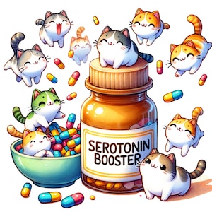 8 Archivo PNG de gato potenciador de serotonina, archivo PNG de camiseta gráfica de mamá gato, diseño de sublimación de amante de los gatos, diseño digital de camisa de pastillas felices