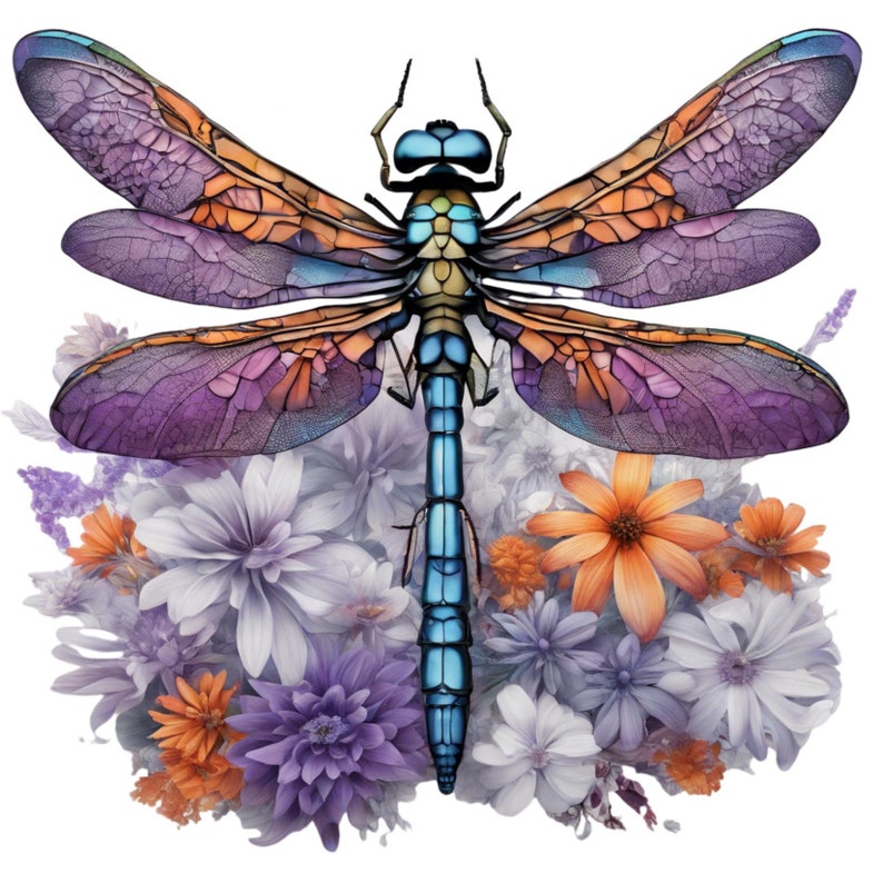 Watercolor Dragonfly Floral Clipart Bundle: Insect PNG Sublimations ...