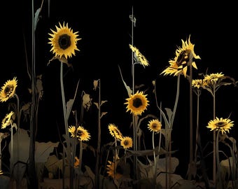 Halloween Sunflower Graveyard Clipart: Spooky Floral PNG (Digital Download)