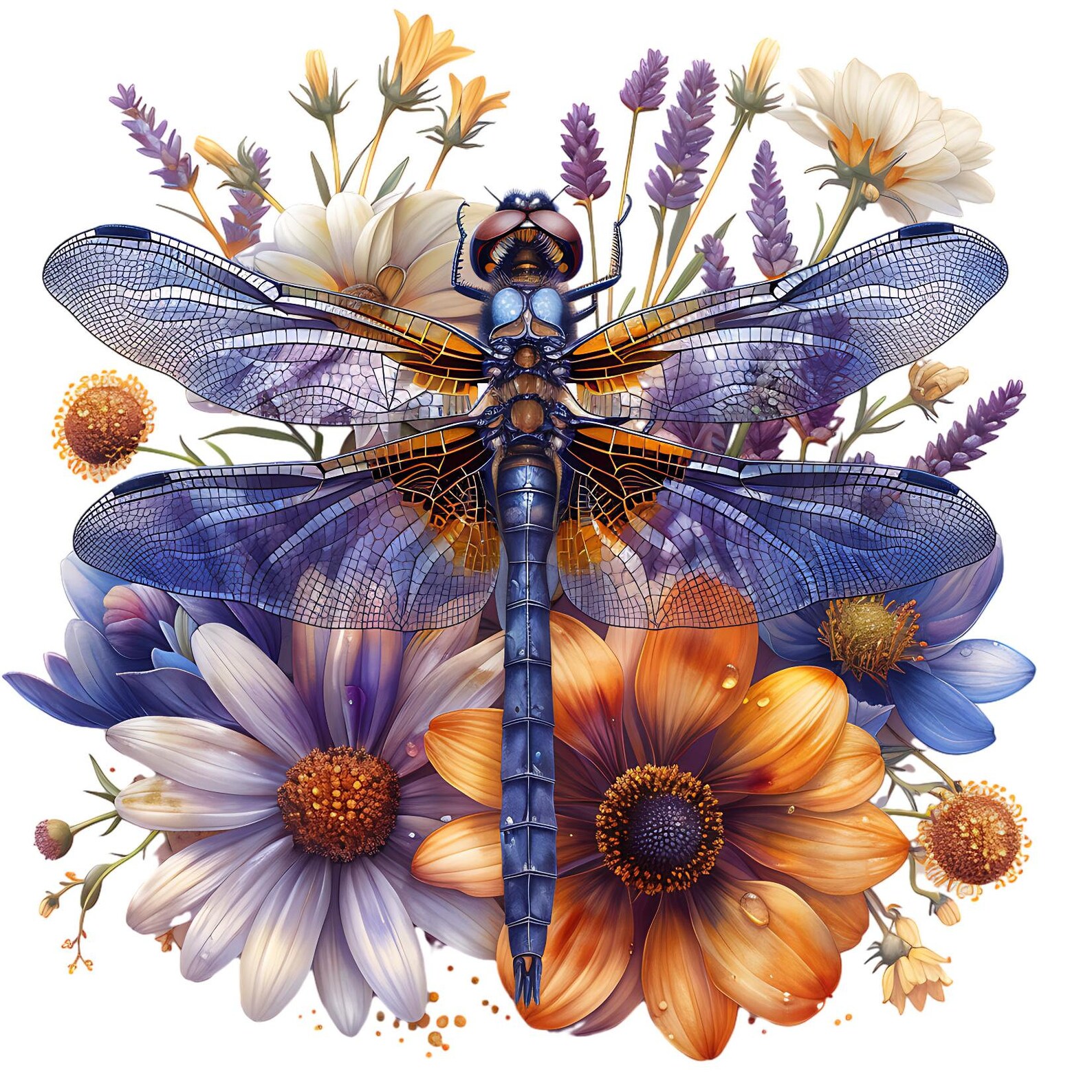 Watercolor Dragonfly Floral Clipart Bundle: Insect PNG Sublimations ...