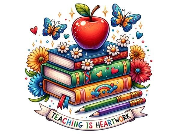 Teacher Sublimation PNG - Teaching is a Work of Heart Design - Digital Download for Teaching Shirt - Teacher Life Clipart
