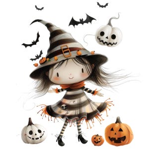 Cute Halloween Witch Clipart Bundle, Instant Download, Sublimation Design and DIY Craft Projects, Card Making, Journaling, Scrapbooking, PNG