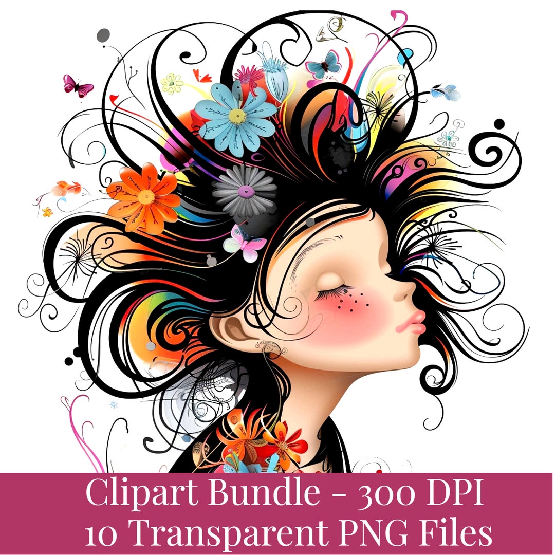 Whimsical Girl Clipart Bundle, Colorful PNG Illustrations (digital ...