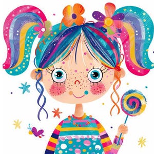 Bundle original de cliparts fille bohème fantaisiste - couleurs vives, clipart pour chambre d'enfant, mignon et Unique PNG, sublimation PNG, tenue de journal, projets de bricolage