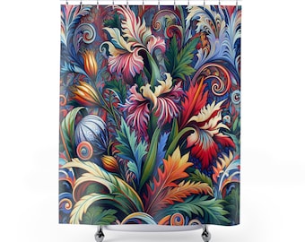 William Morris Inspired Botanical Shower Curtain | Vintage Boho Bathroom Decor | Cute Retro Floral Design | Unique Housewarming Gift