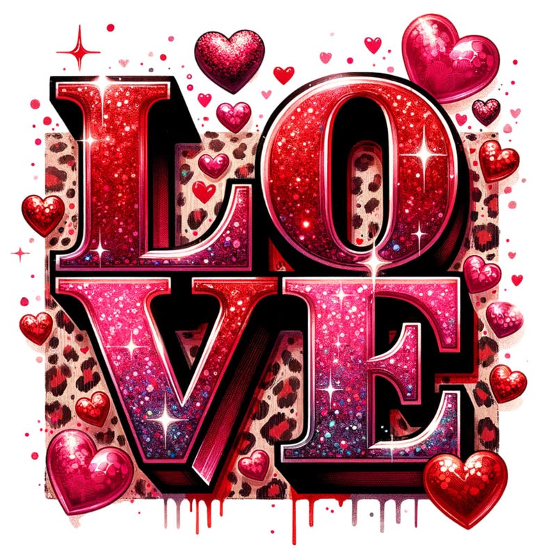 Valentine's Day Love PNG Clipart: Glitter Leopard Print (digital ...