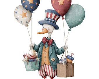 Whimsical 4th of July Clipart Bundle: Patriotic Watercolor Characters (PNG, Digital Download