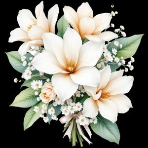 Gold Magnolia Floral Clipart Bundle, White Flowers PNG, Wedding Invitation Clip art, Magnolia Glam Garden Bridal Shower Sublimation Bundle