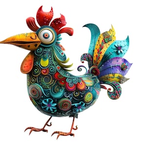 Colorful Rooster Clipart - Instant Download Sublimation Design - Digital Art for Crafts