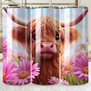 Highland Cow Tumbler Design PNG, Cute Cow 20oz Skinny Tumbler Wrap, Sublimation Design, Instant Download, Digital Art