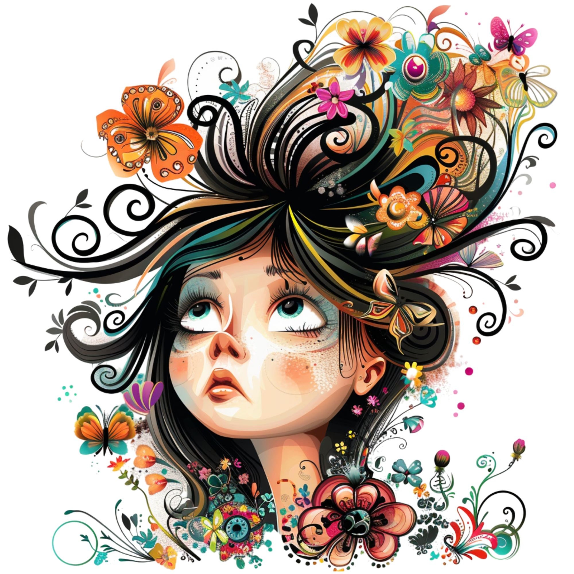 Whimsical Girl Clipart Bundle, Colorful PNG Illustrations (digital ...