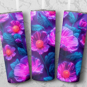 Neon Floral 3D Design Tumbler Wrap, Vibrant Glow Flower Pattern, Instant Digital Download, 20oz Skinny Tumbler Wrap, Commercial Use