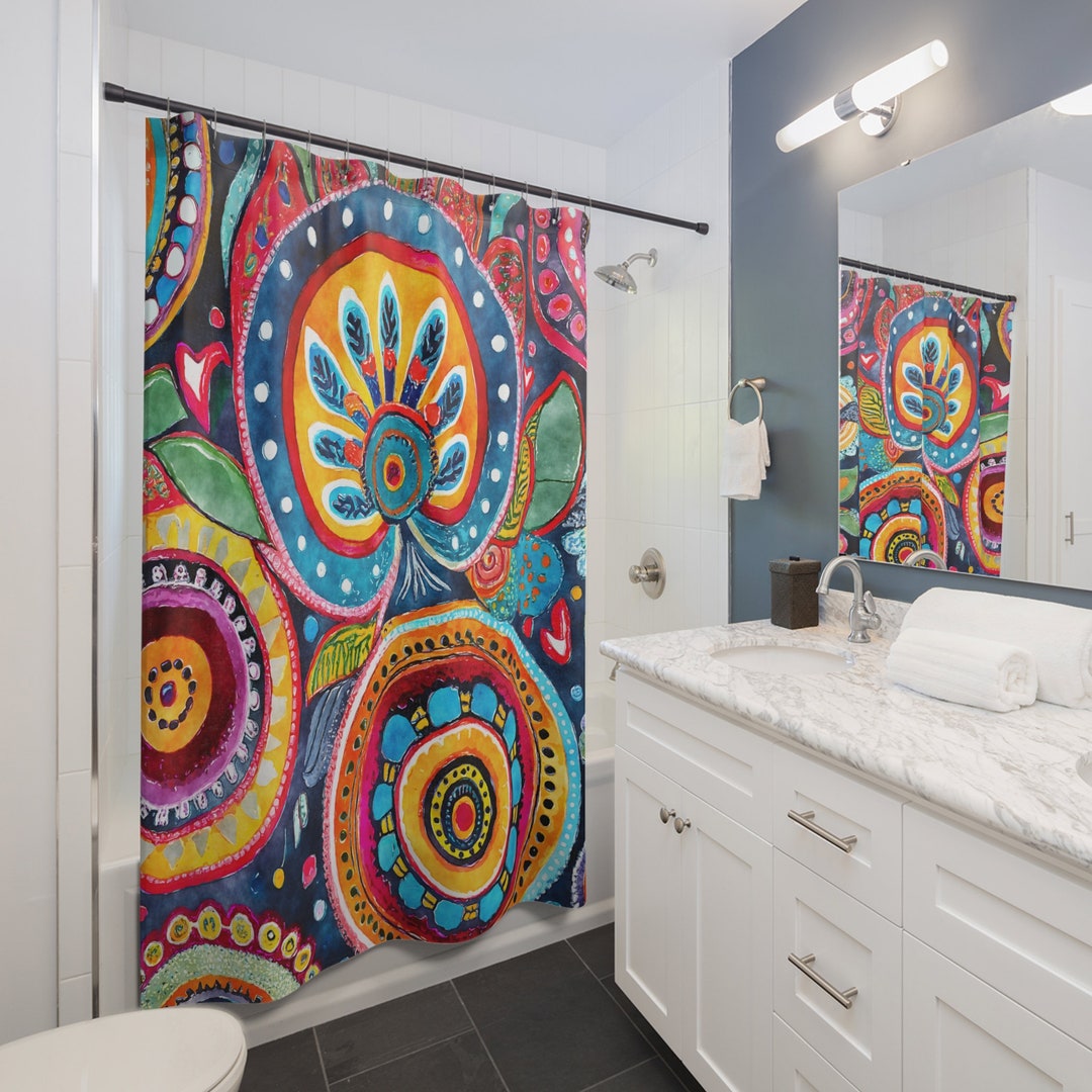 Paisley Boho Vintage Retro Hippie Shower Curtain Unique Bathroom Decor, Housewarming Gift