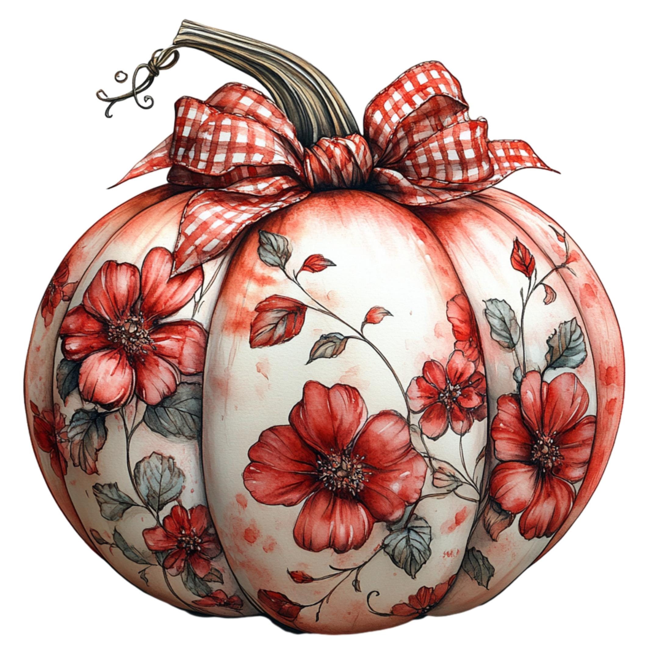Floral Pumpkin Clipart: Watercolor Fall Sublimation Design (PNG Digital ...