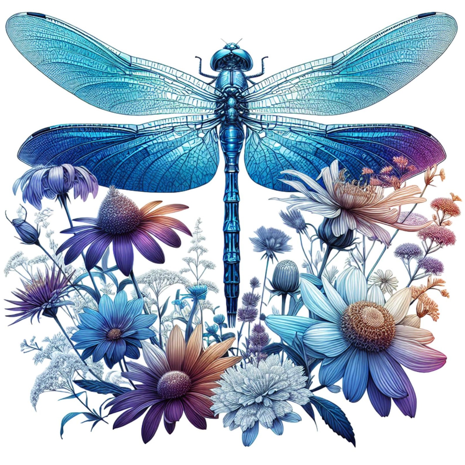 Watercolor Dragonfly Floral Clipart Bundle: Insect PNG Sublimations ...