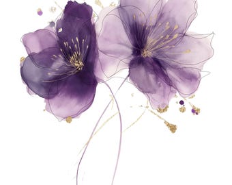 Lavender Watercolor Clipart Bundle: Purple Floral PNG (Digital Download)