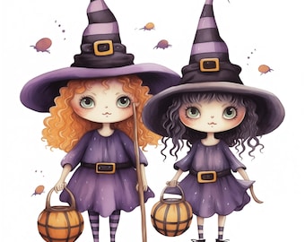 Halloween Witch Clipart, Whimsical PNG (Digital Download)