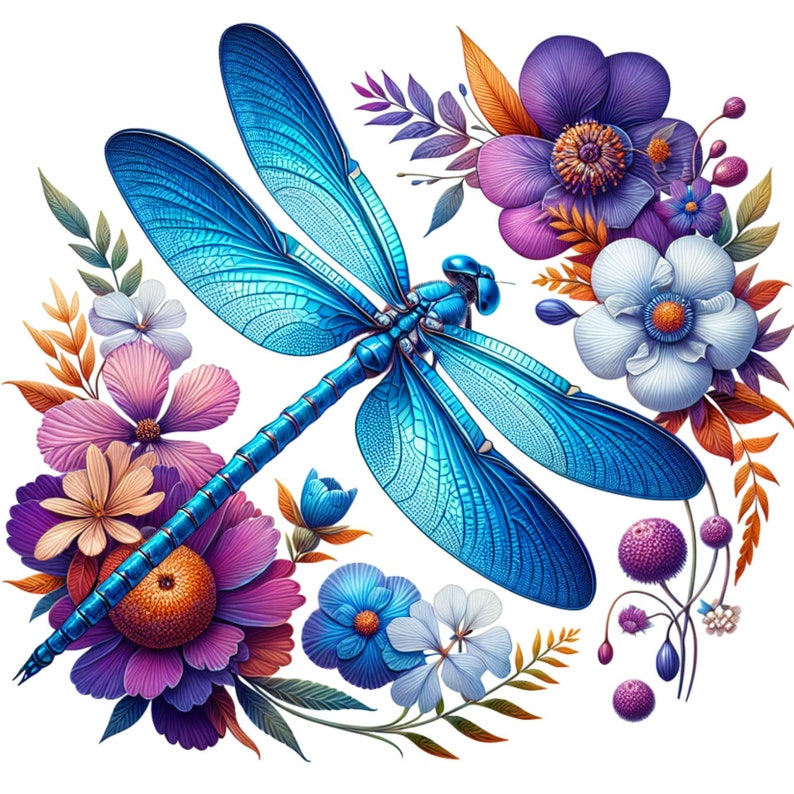 Watercolor Dragonfly Floral Clipart Bundle: Insect PNG Sublimations ...