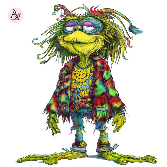 Whimsical Grinch Clipart Set: Stoner Hippie PNG Files (Digital Download)