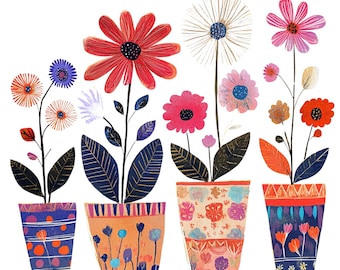 Whimsical Flower Pots Clipart Bundle: 25 PNG Graphics (Digital Download)