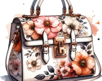 Watercolor Flower Handbag Clipart Bundle: Floral Purse PNG (Digital Download)