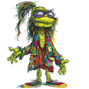 Whimsical Stoner Hippie Grinch Clipart Set - Quirky Digital Art for Sublimation and Instant Download, 13 PNG files