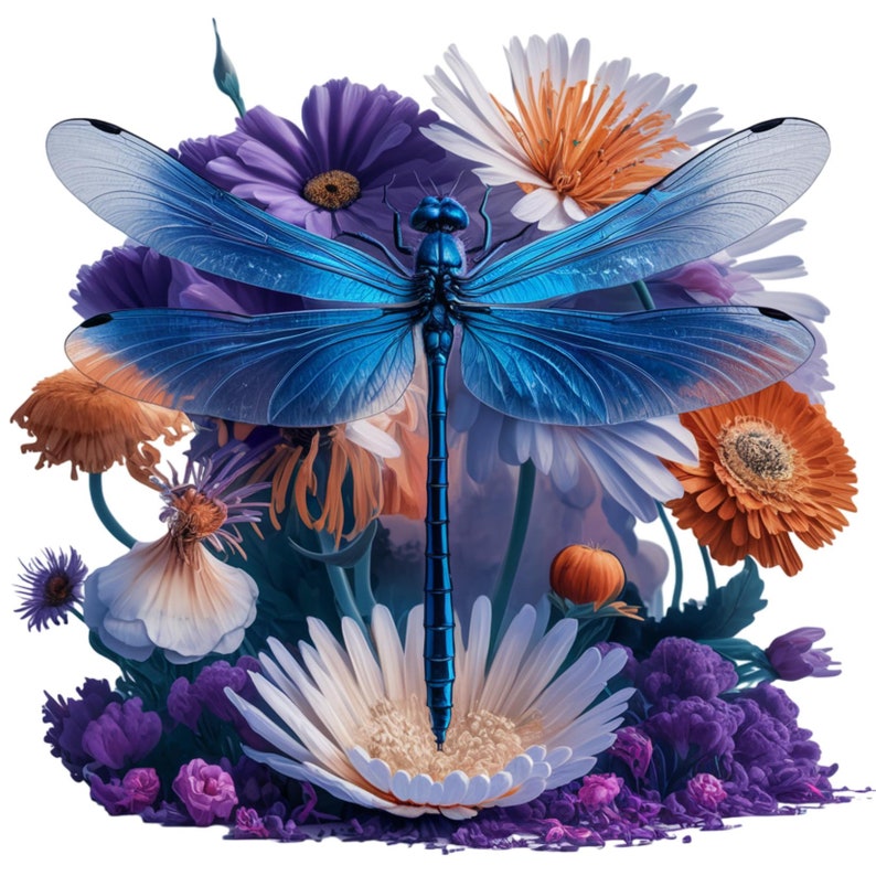 Watercolor Dragonfly Floral Clipart Bundle: Insect PNG Sublimations ...