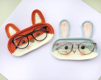 Fox & Bunny Crochet Glasses Holder Pattern – Amigurumi Couple (PDF)