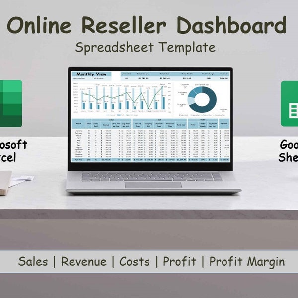 Online Sales Reseller Spreadsheet | Track Sales, Revenue, Profit and Inventory | Poshmark Amazon Ebay | Editable Google Sheets & Excel