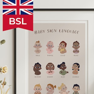 Baby Sign Language Poster in British Sign Language (BSL), great gift for baby shower or first birthday gift | Printable wall art UK