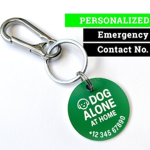 Personalisierter Hund Notfall Kontakt Anhänger mit Karabiner – ID Tag Hund allein zu Hause – SOS ICE Sicherheitsmarke Rettung Hund