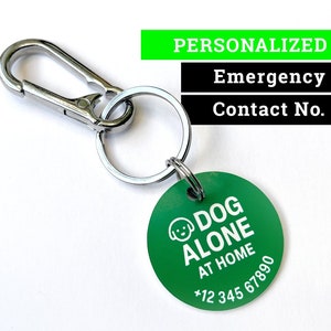 Personalisierter Hund Notfall Kontakt Anhänger mit Karabiner – ID Tag Hund allein zu Hause – SOS ICE Sicherheitsmarke Rettung Hund