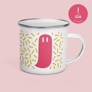 Taza Personalizada Esmalte Rosa Ocre - Carta Monstruo - Taza robusta perfecta para viajes por carretera de aventura en acampada