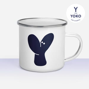 Caneca esmaltada Monster Azul Escuro - Personalizada com Letra - Caneca robusta perfeita para acampamento e aventura em viagem