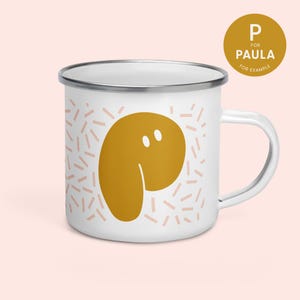 Taza personalizada esmaltada ocre rosa viejo - carta monstruo - taza robusta perfecta para aventuras de camping vida en furgoneta