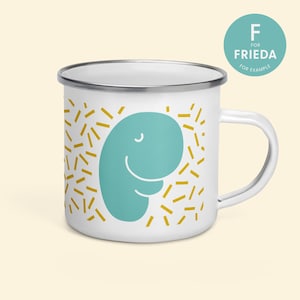 Taza Personalizable Esmalte Turquesa Ocre - Carta Monstruo - Taza de Camping Perfecta para Van Life Adventures