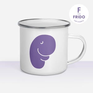 Taza esmaltada Monster Purple - Personalizada con letra - Taza robusta perfecta para viajes por carretera de aventuras y acampadas